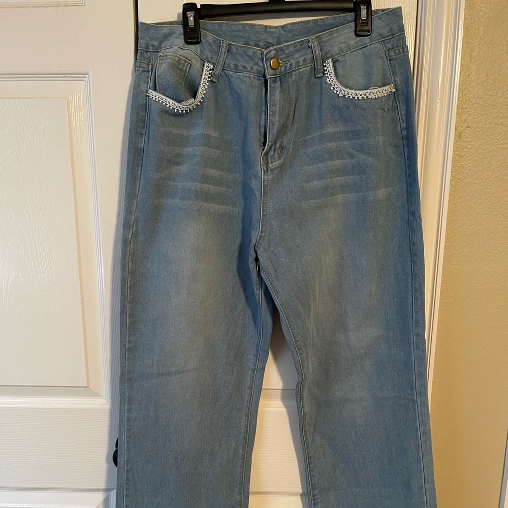 *NEW* Embroidered Casual Denim Pants - Blue; XL